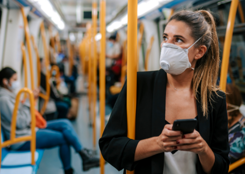 A passenger using public transport WiFi