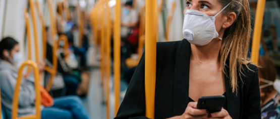 A passenger using public transport WiFi